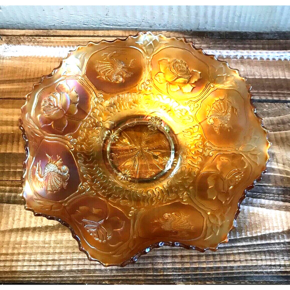 Antique 1920s Fenton Marigold Carnival Glass Dragons & Lotus Pattern Bowl 9” - Picture 1 of 11